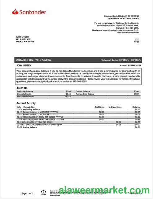 USA Santander Bank statement Word and PDF template